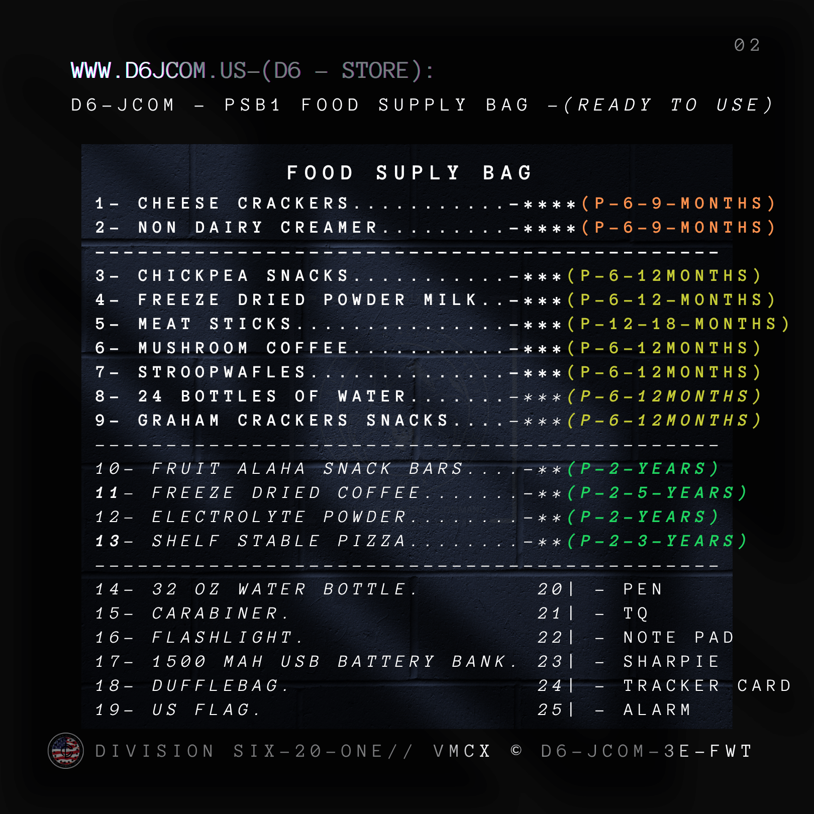 D6-JCOM - PSB1 FOOD SUPPLY BAG -(READY TO USE)