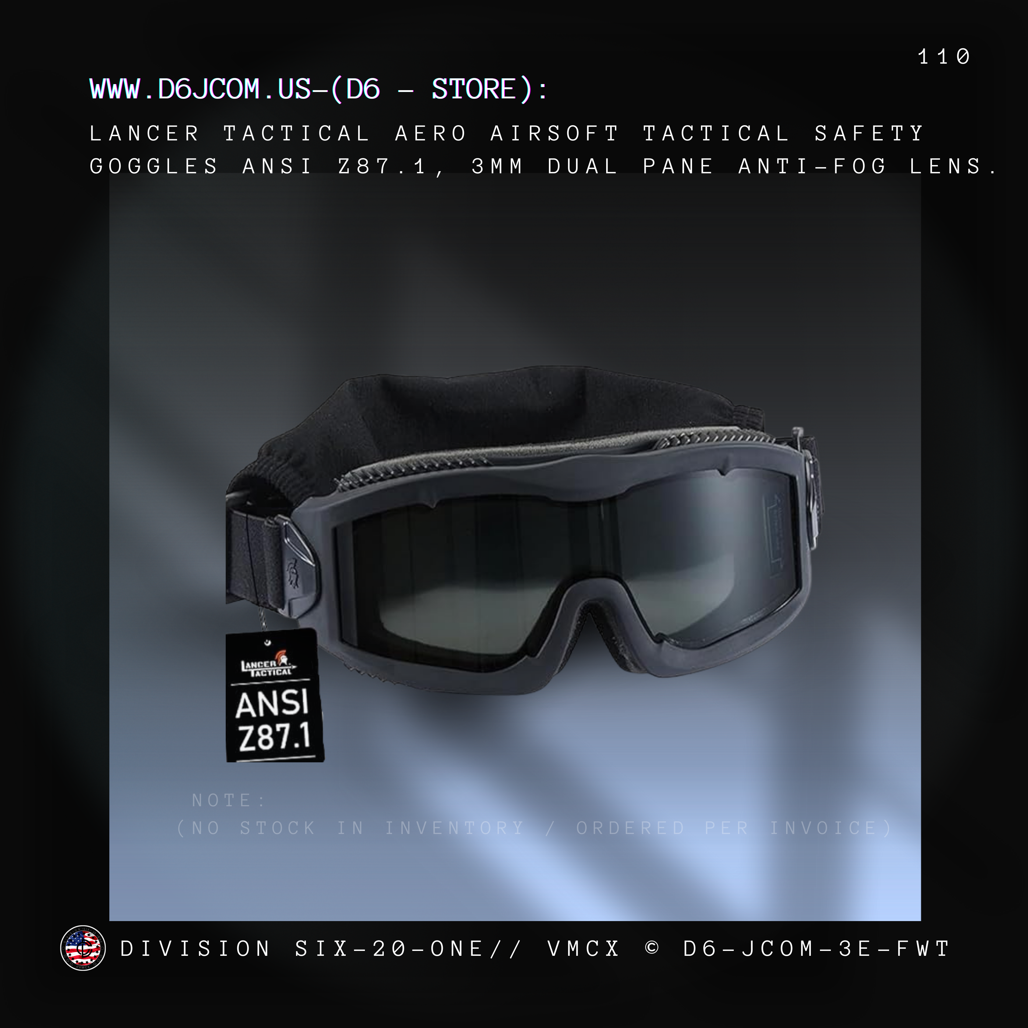 Lancer Tactical AERO 3mm Thick Lens Eye Protection  / Safety Goggle ANSI Z87 1 Rated