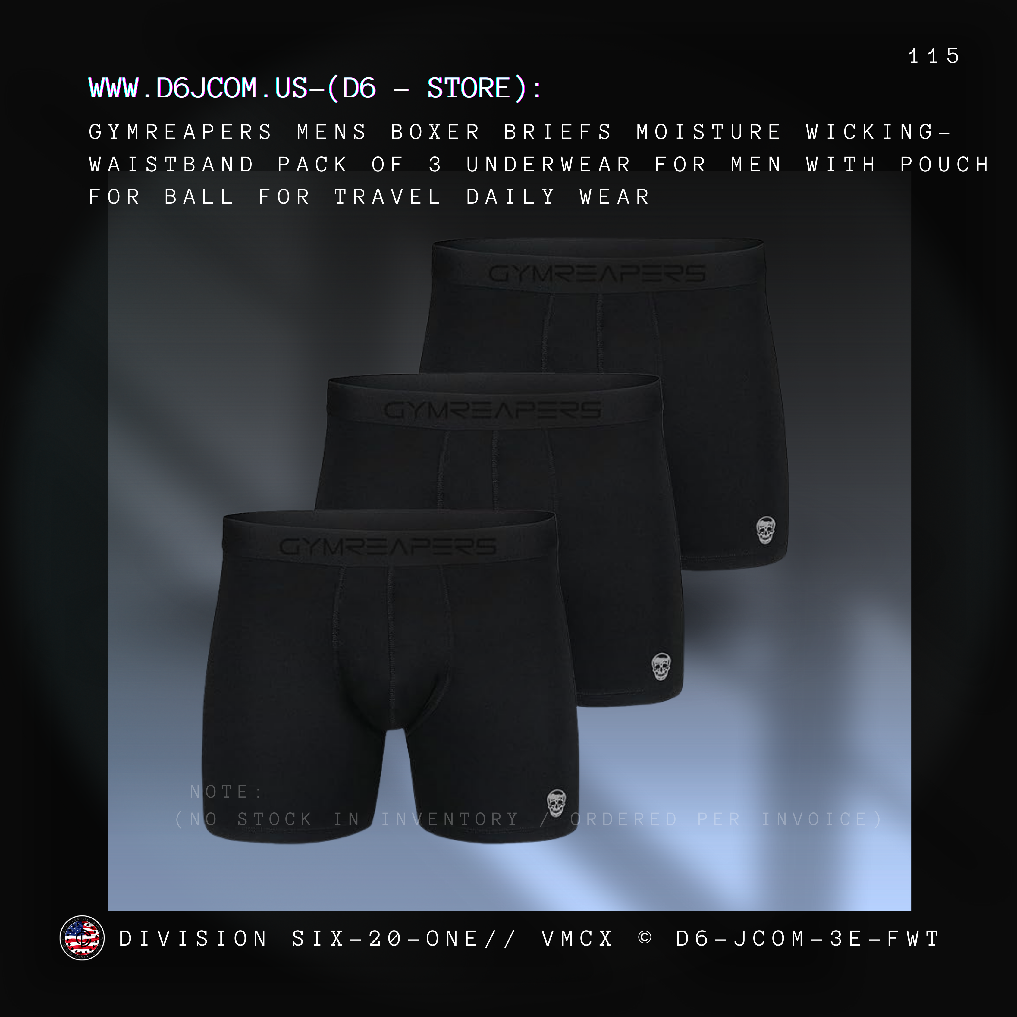 Gym reapers -  Mens Boxer Briefs (Three pairs)  - (Black)