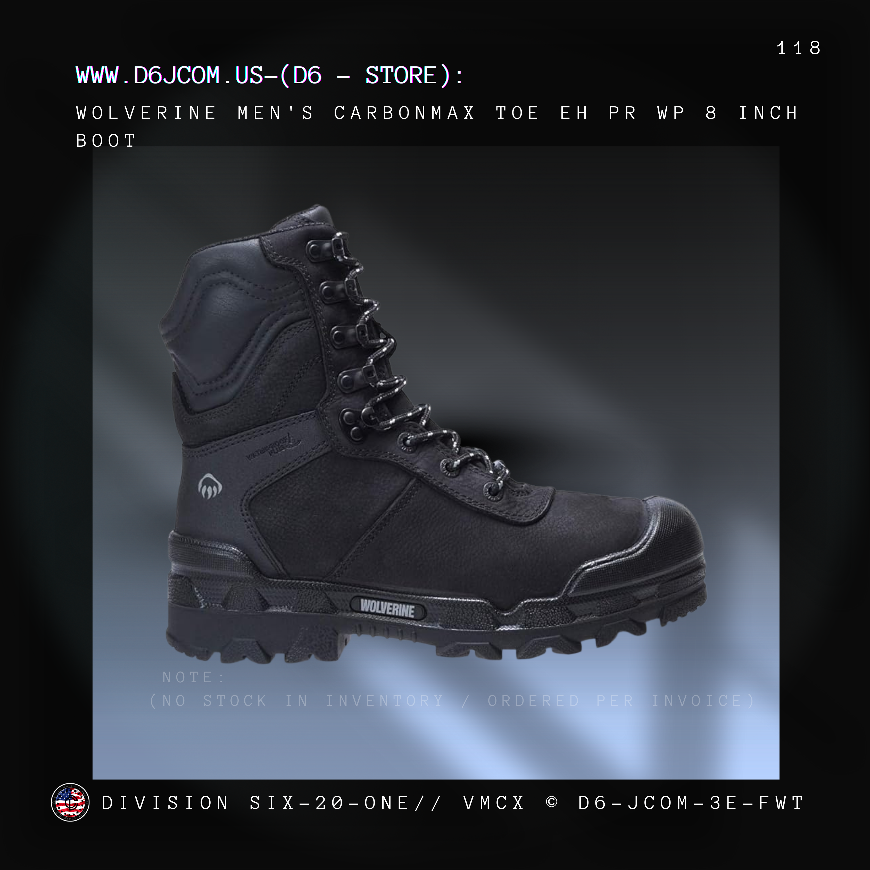 Wolverine Mens (Carbon max toe) 8 inch Cold weather Boots (Black)