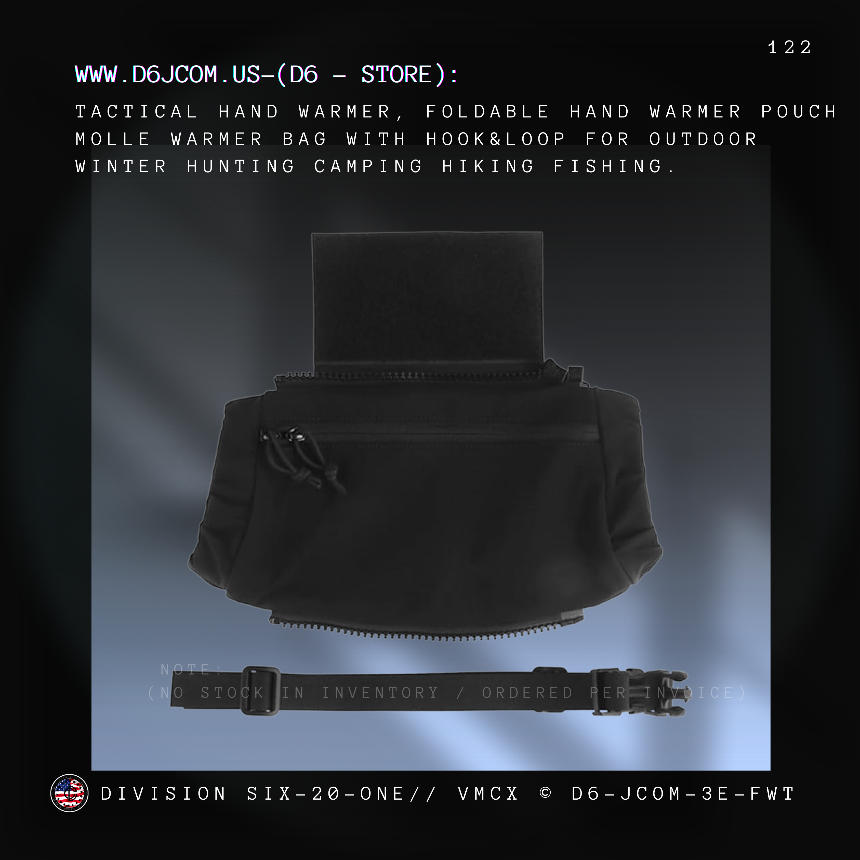 Hand warmer Pouch - Dangler (Hook and Loop) / Velcro) - (Black)