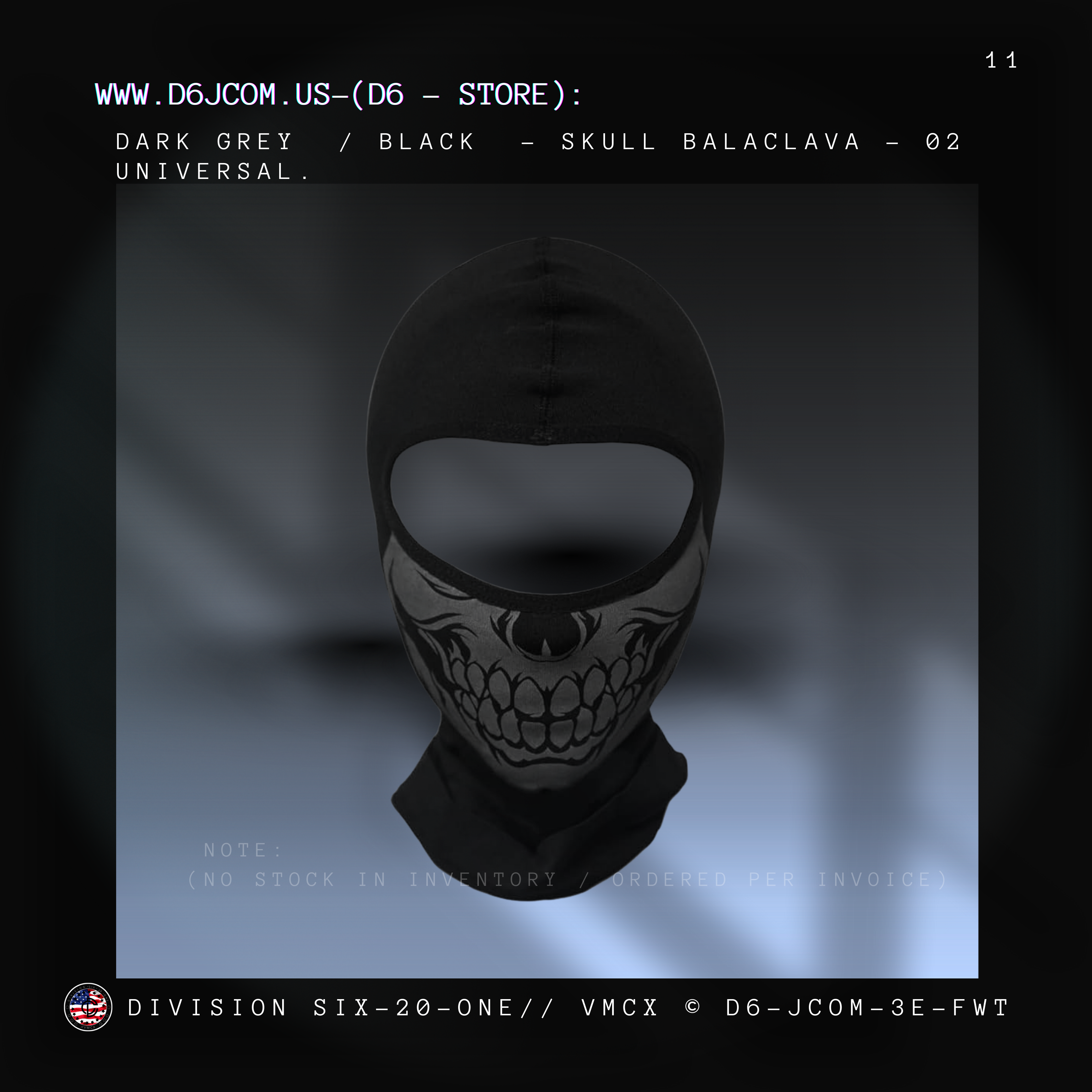 Unisex Skull Balaclava - lightweight  (Black & Grey / White & Black)