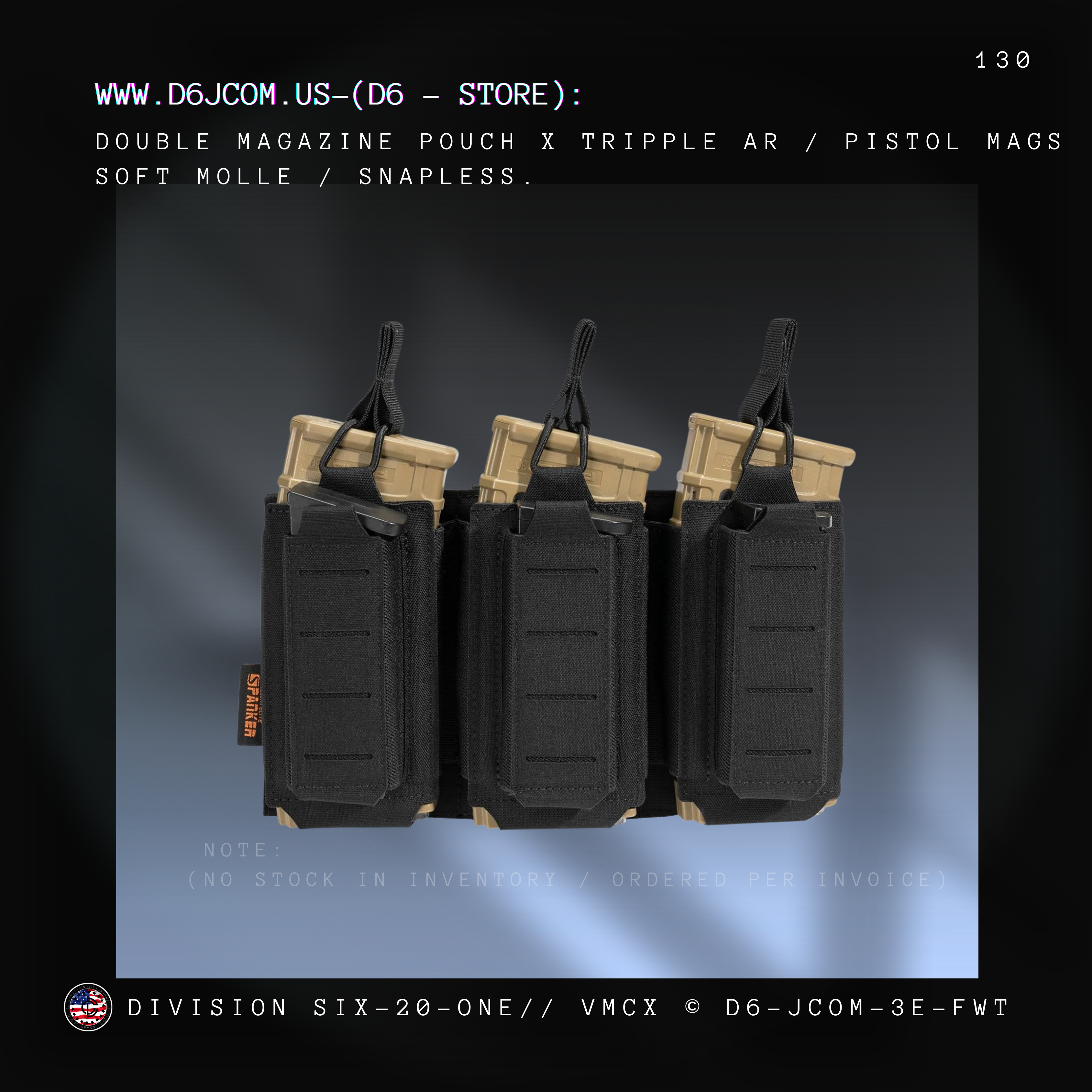 MOLLE - Triple AR mag  / Pistol - Stretch bungee pouch (BLACK)