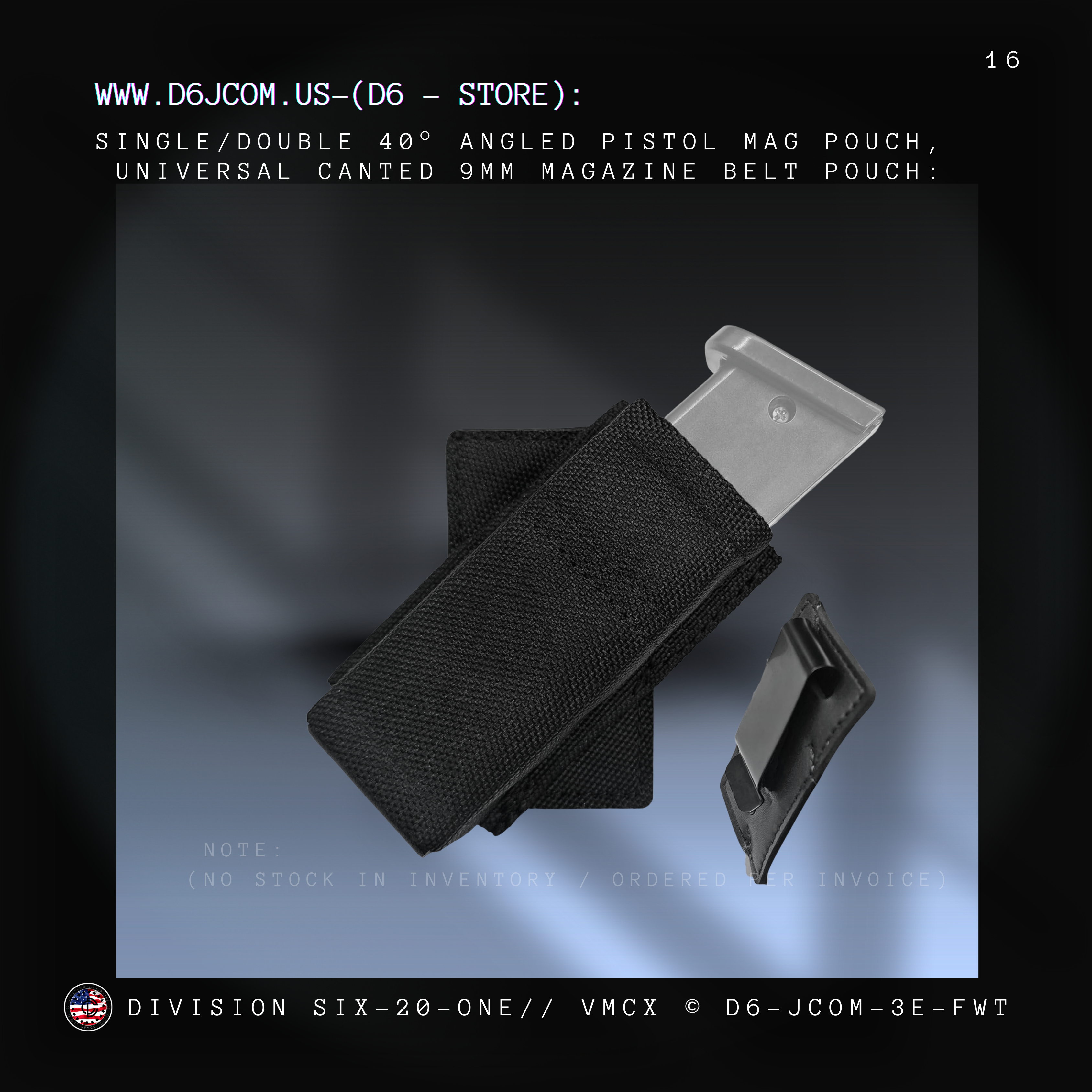 Canted / Angled Pistol Magazine Pouch (1.5" Belt Clip) - (Black)