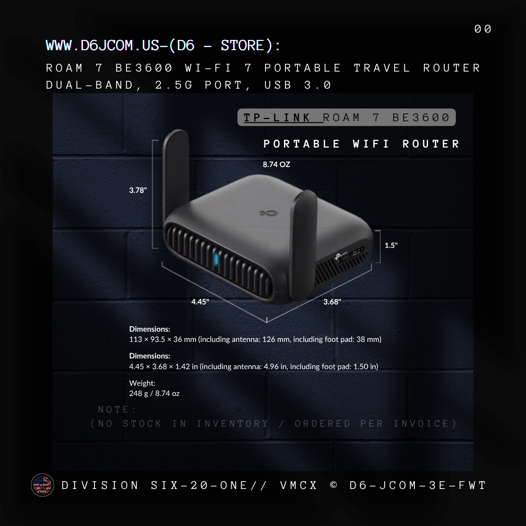Roam 7 BE3600 Wi-Fi 7 Portable Travel Router Dual-Band, 2.5G Port, USB 3.0