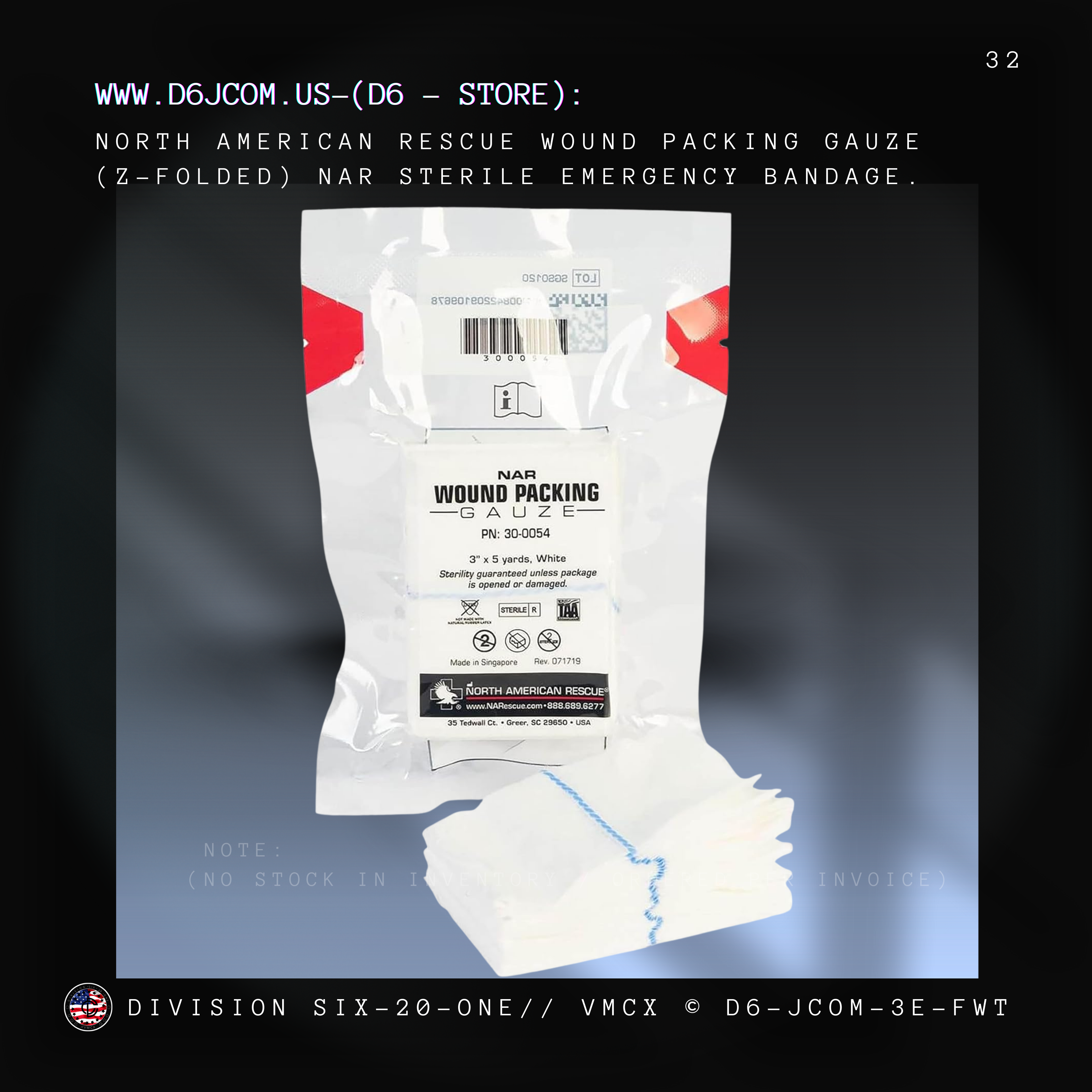 North American Rescue Wound Packing Gauze (Z-Folded) NAR Sterile Emergency Bandage for Bleeding Control