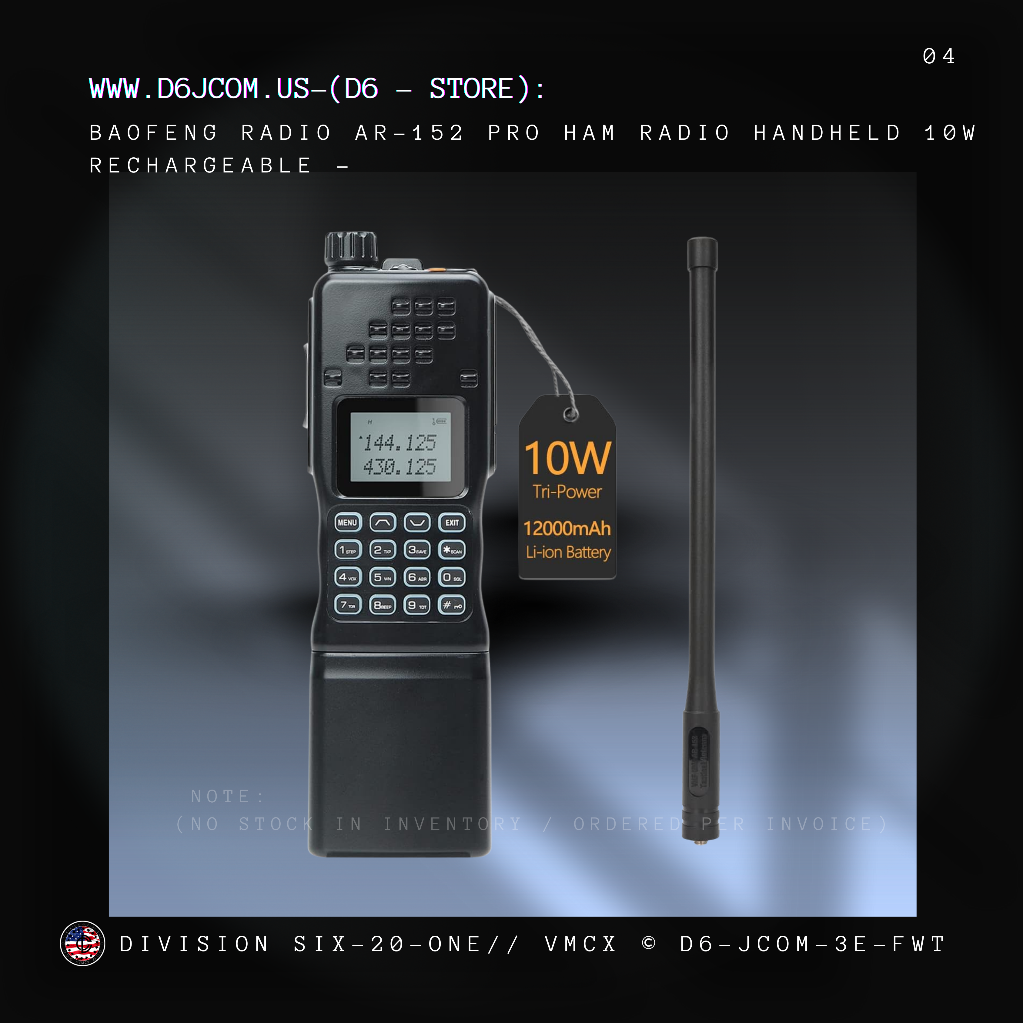 BAOFENG Radio AR-152 Ham Radio Handheld 10W Rechargeable Radio