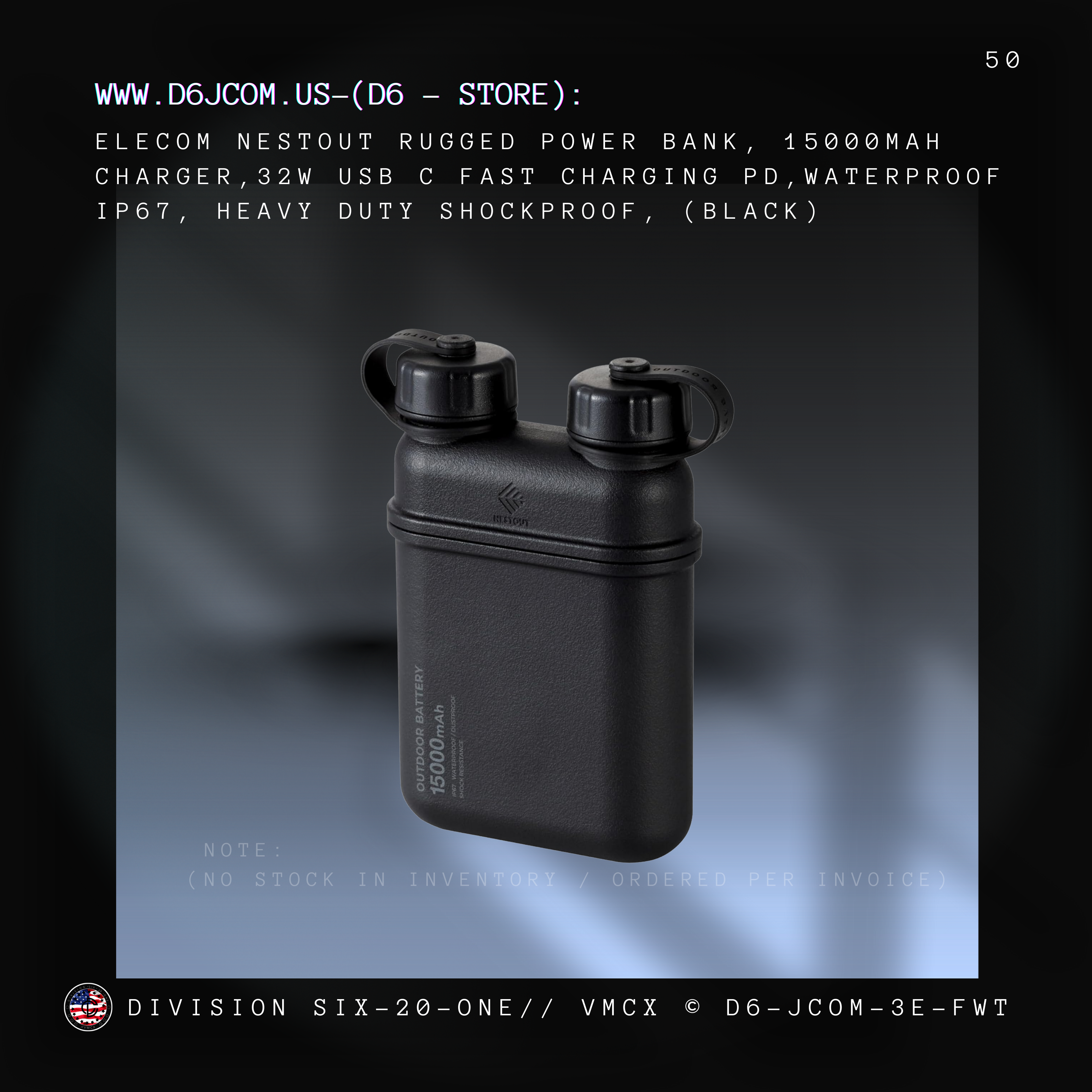 ELECOM NESTOUT Rugged Power Bank, 15000mAh,  32W USB C Fast Charging PD, Waterproof IP67, Heavy Duty Shockproof,