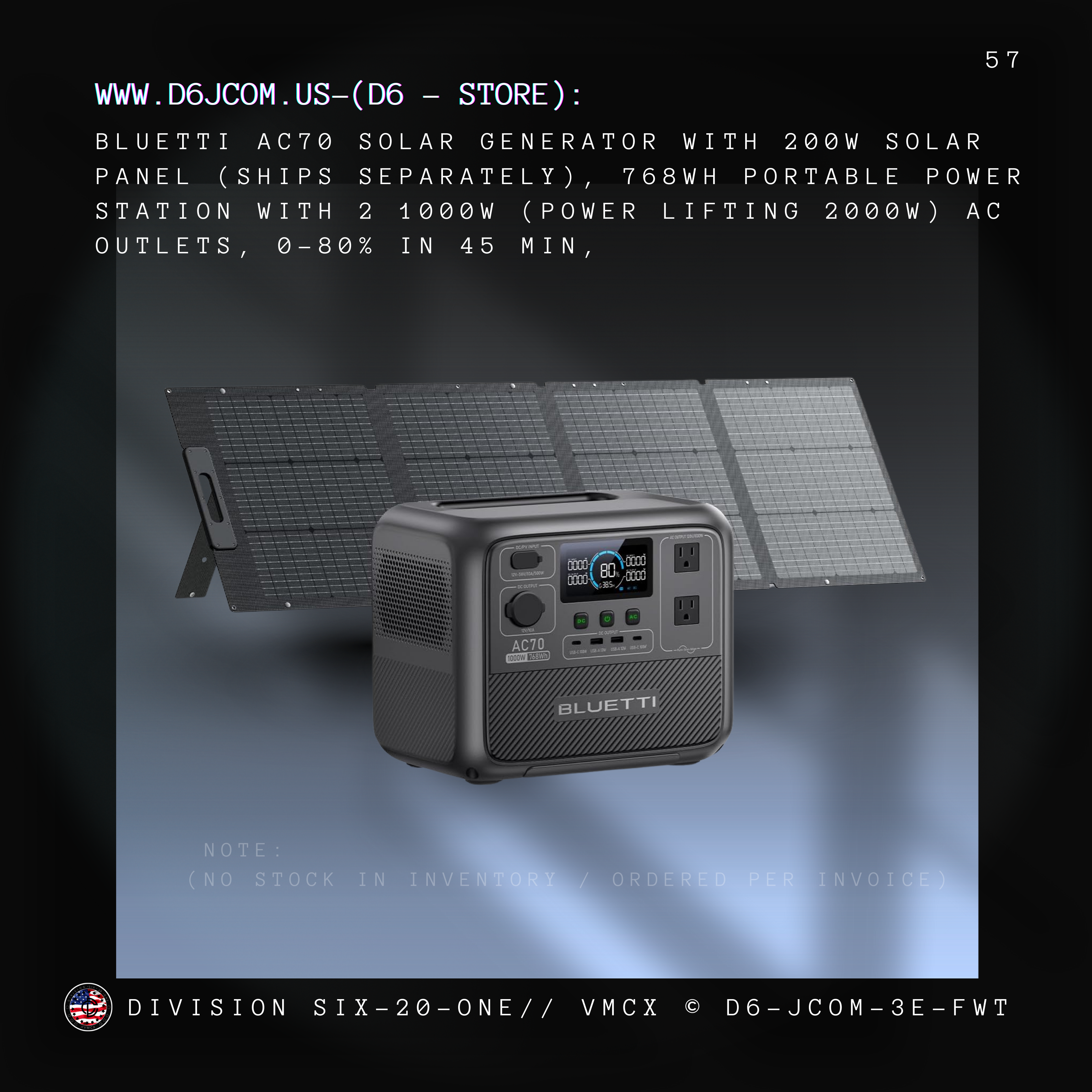 BLUETTI AC70 Solar Generator with 200W Solar Panel, 768Wh Portable Power Station