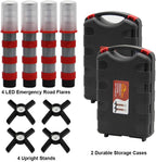 Twinkle Star LED Safety Strobe Road Warning Light, Set of 4 | Emergency Roadside Flares Kit, Highway Beacon Alert Flare, Magnetic Base, Detachable Stand, Solid Storage Case
