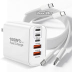 100W USB C iPhone 17 16 15 Charger Fast Charging,2-Pack 10Foot Type C Woven Cable and 1-Pack 5-Port i Phone Charger Fast Charging Block for iPhone 17 Pro/17 Pro Max/Air/16 Pro Max/15 Plus/iPad Pro/Air