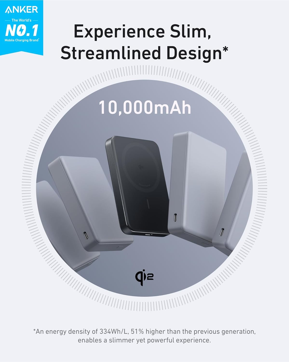 Anker MagGo Power Bank, 10,000mAh Qi2-Certified 15W Portable Charger | Slim