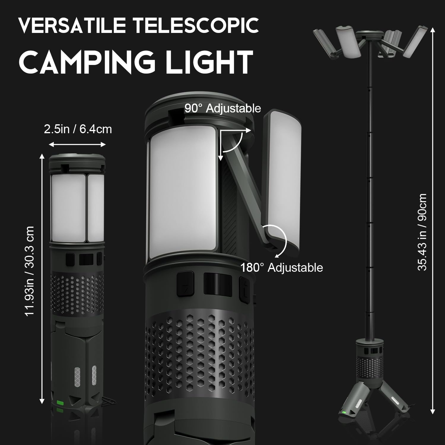 Telescopic Camping Lights with Stand, 40H Playtime, Magnetic Base | 12000mAh Portable Flashlight, RGB Ambient Lighting, Collapsible IPX5 Waterproof for Camping, Hiking and Emergency Use