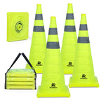 RoadHero 28 Inch 4 Pack Collapsible Traffic Safety Cones with Bag, Green | Pop-up Design, Reflective Collar, Road Safety, Driving Training & Parking Lots
