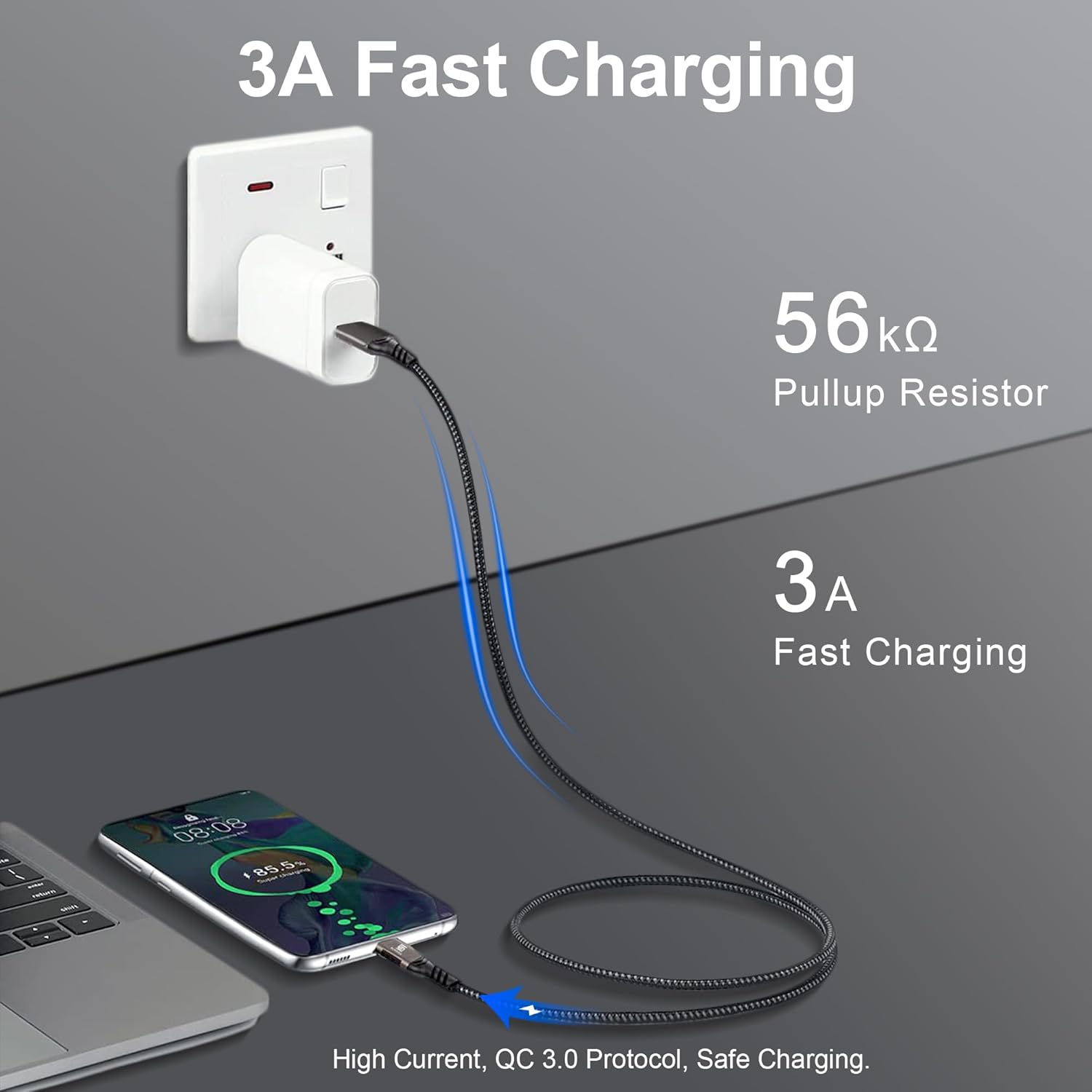 USB C Cable 5ft, USB-A to USB-C Cable 10Gbps,USB 3.2 Cord, 60W Fast Charging Cable, 10 Gbps Data Transfer, Android Auto USB Cord