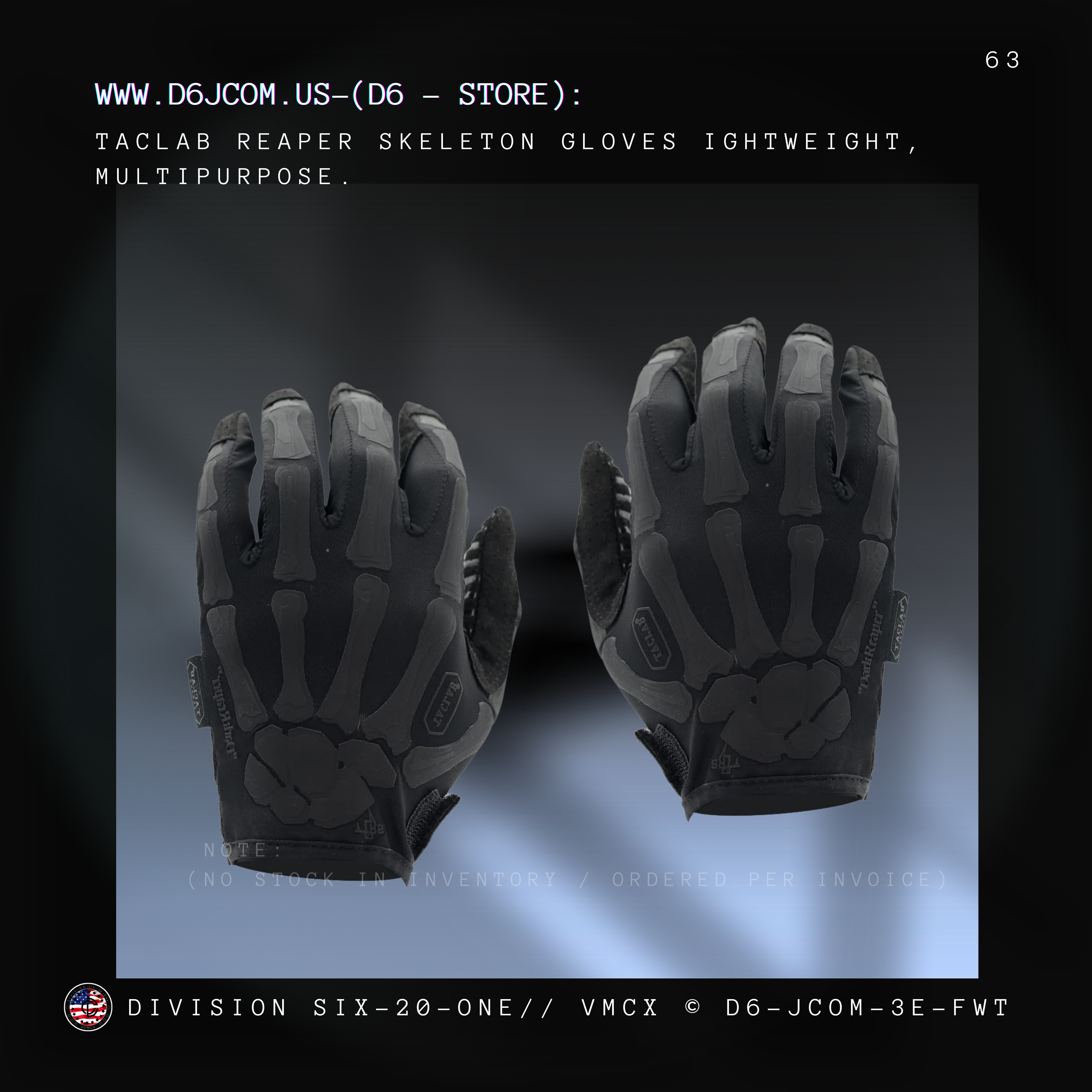 TACLAB Reaper Skeleton Gloves - Thin  - (Black / Black)