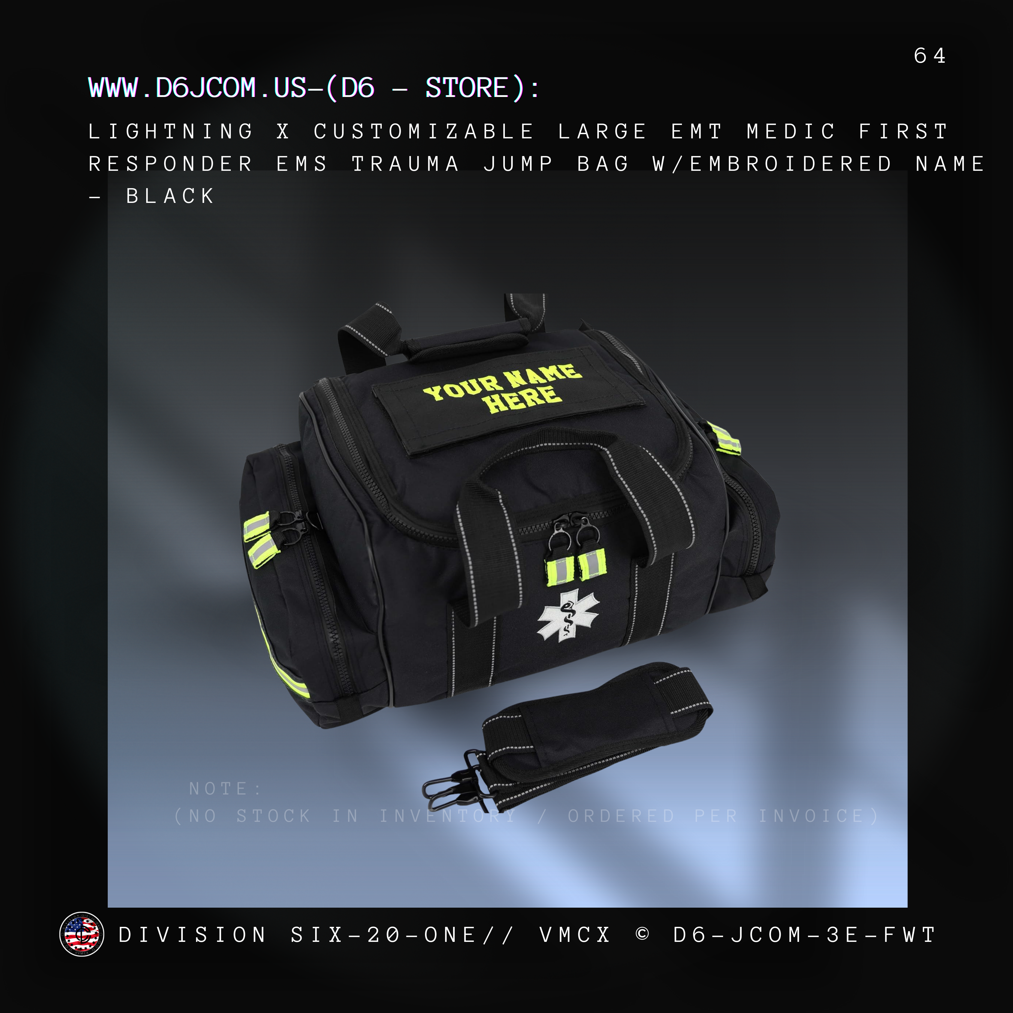 Custom Order - Lightning X Products - Medical Jump bag / Gear Bag - (Customizable) - (Black)