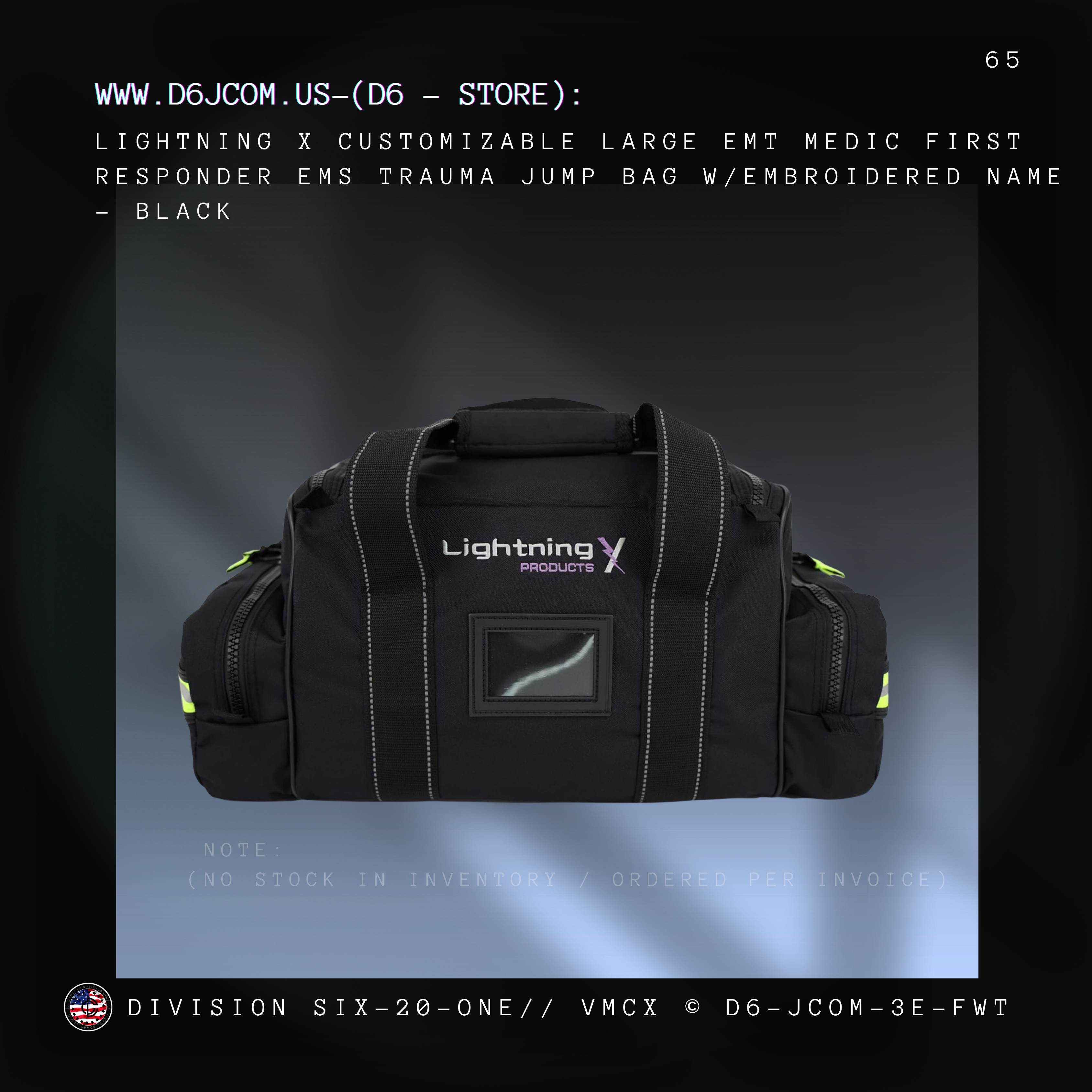 Custom Order - Lightning X Products - Medical Jump bag / Gear Bag - (Customizable) - (Black)