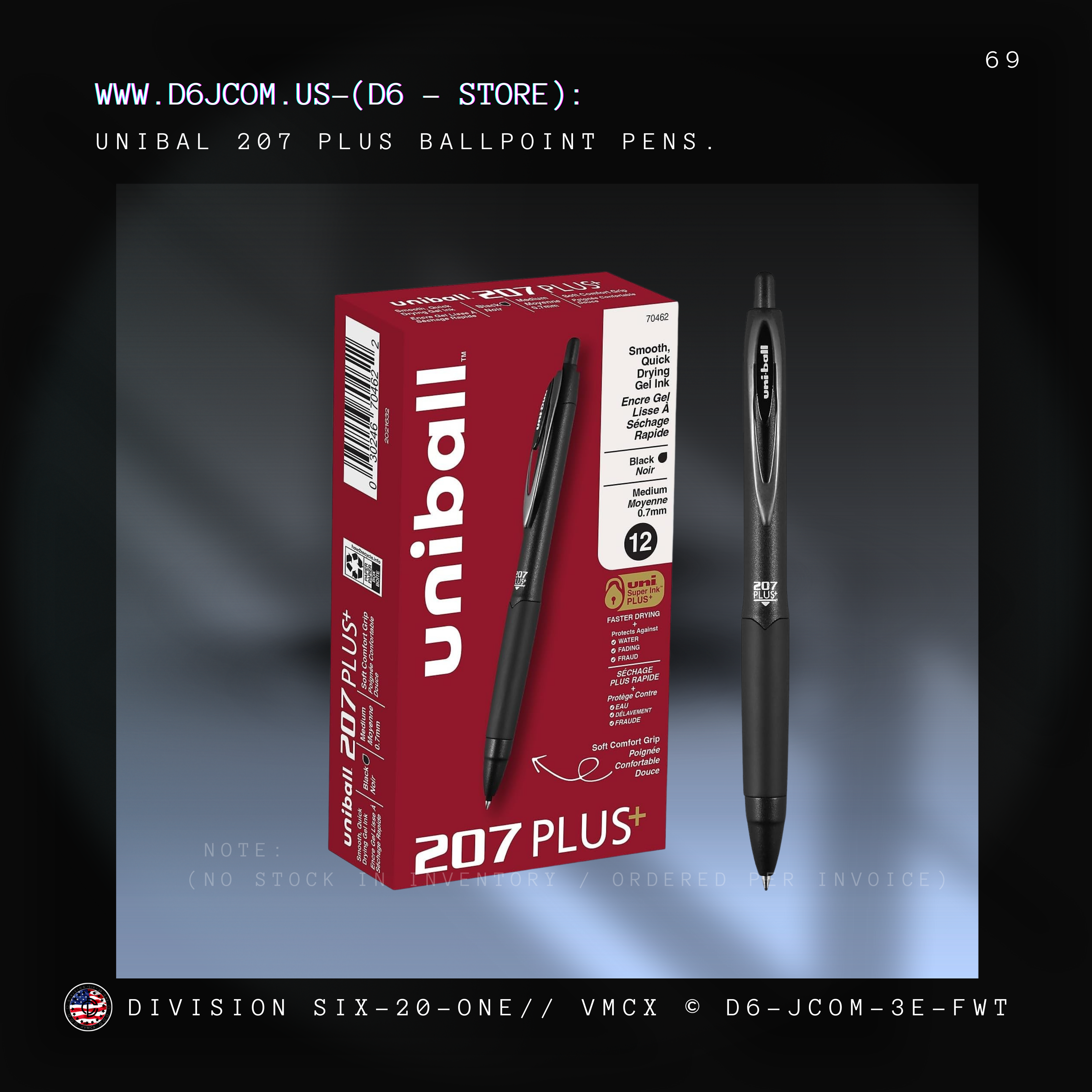 Uniball - 207PLUS+ Gel, 0.7MM, OS, (Dozen) - (Black)