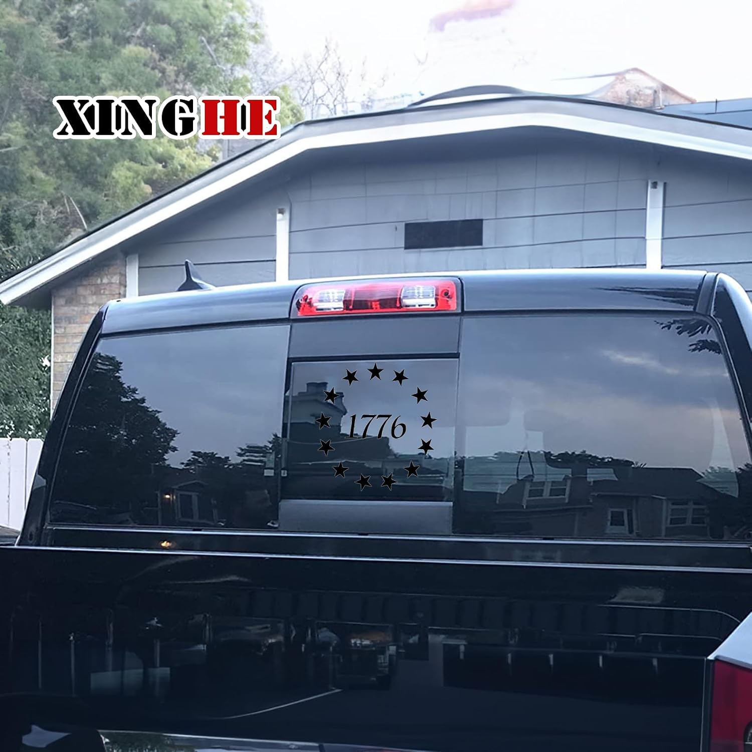 Xinghe for 2019-2026 Chevy Silverado GMC Sierra Chevrolet Colorado, Rear Middle Window American Flag Decals Stickers, Matte Black USA Flag Decal for Truck