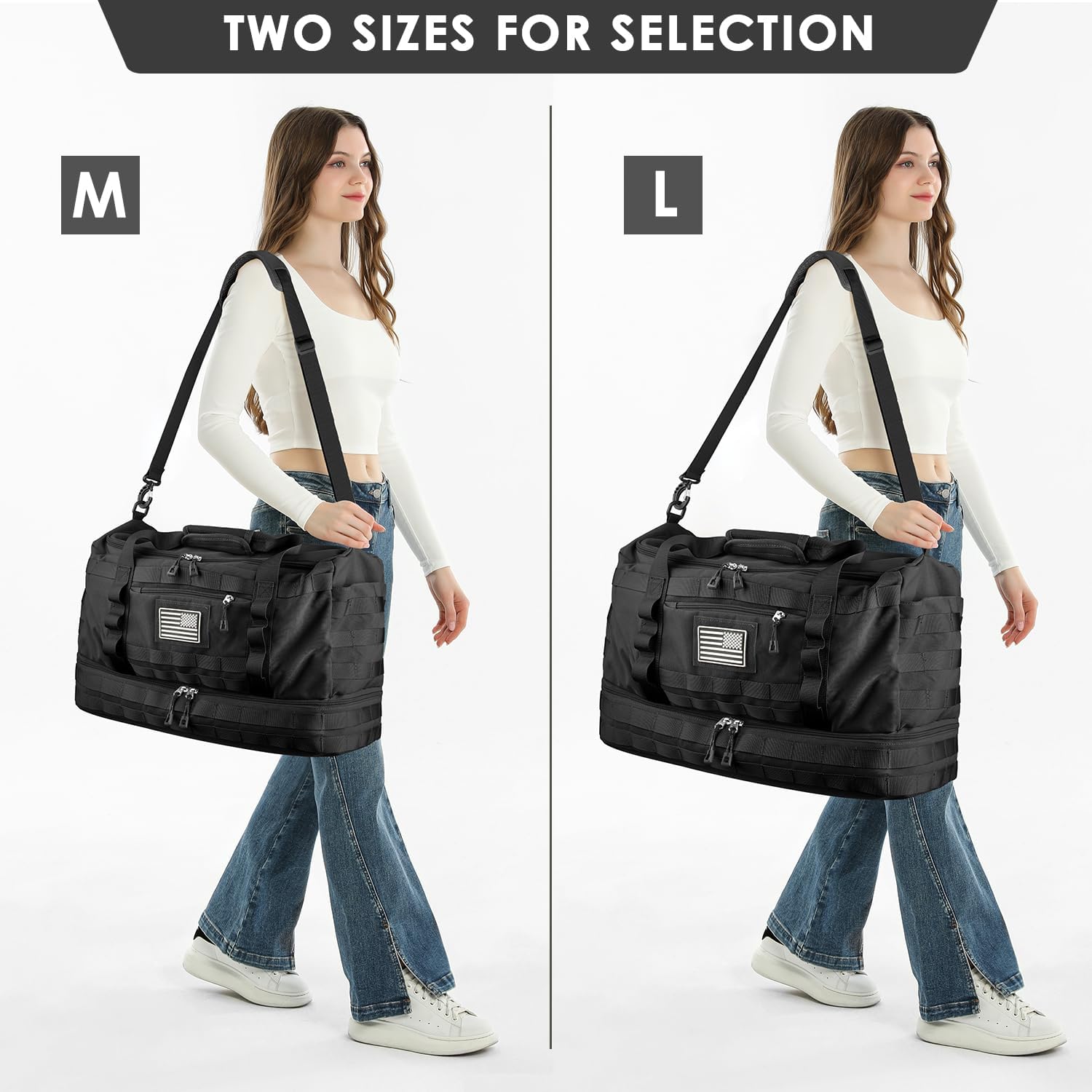 Travel Bag for Men Women, Large Gym Bag & Tactical Duffle Bags for Travel | Carry on with Toiletry Bag and Shoe Compartment, Weekender Overnight Duffel with Wet Pocket for Workout Medical, Black