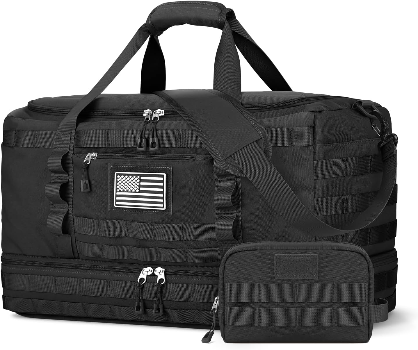 Travel Bag for Men Women, Large Gym Bag & Tactical Duffle Bags for Travel | Carry on with Toiletry Bag and Shoe Compartment, Weekender Overnight Duffel with Wet Pocket for Workout Medical, Black