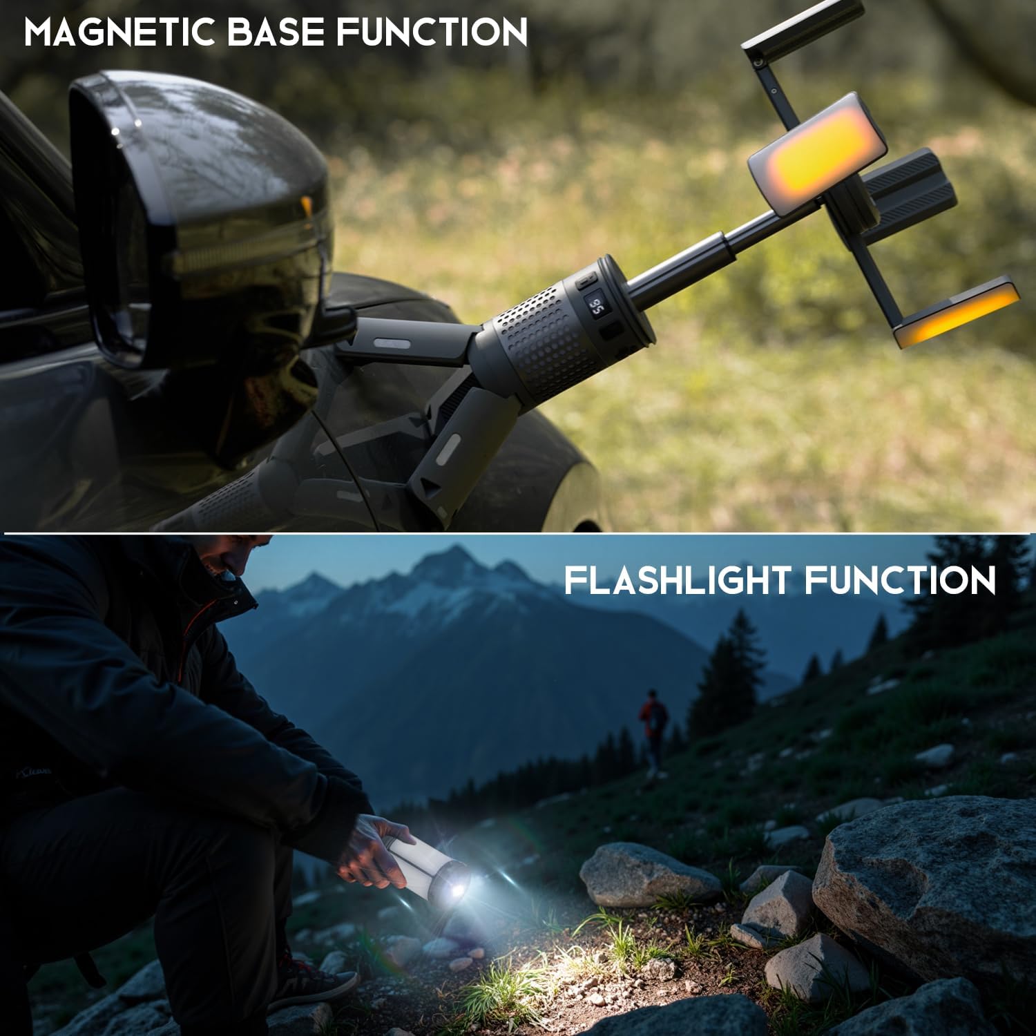 Telescopic Camping Lights with Stand, 40H Playtime, Magnetic Base | 12000mAh Portable Flashlight, RGB Ambient Lighting, Collapsible IPX5 Waterproof for Camping, Hiking and Emergency Use