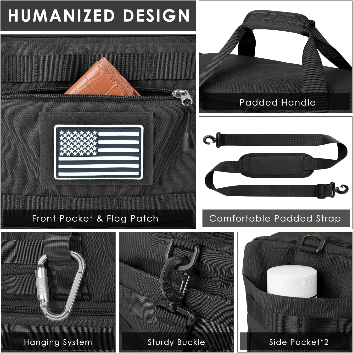 Travel Bag for Men Women, Large Gym Bag & Tactical Duffle Bags for Travel | Carry on with Toiletry Bag and Shoe Compartment, Weekender Overnight Duffel with Wet Pocket for Workout Medical, Black