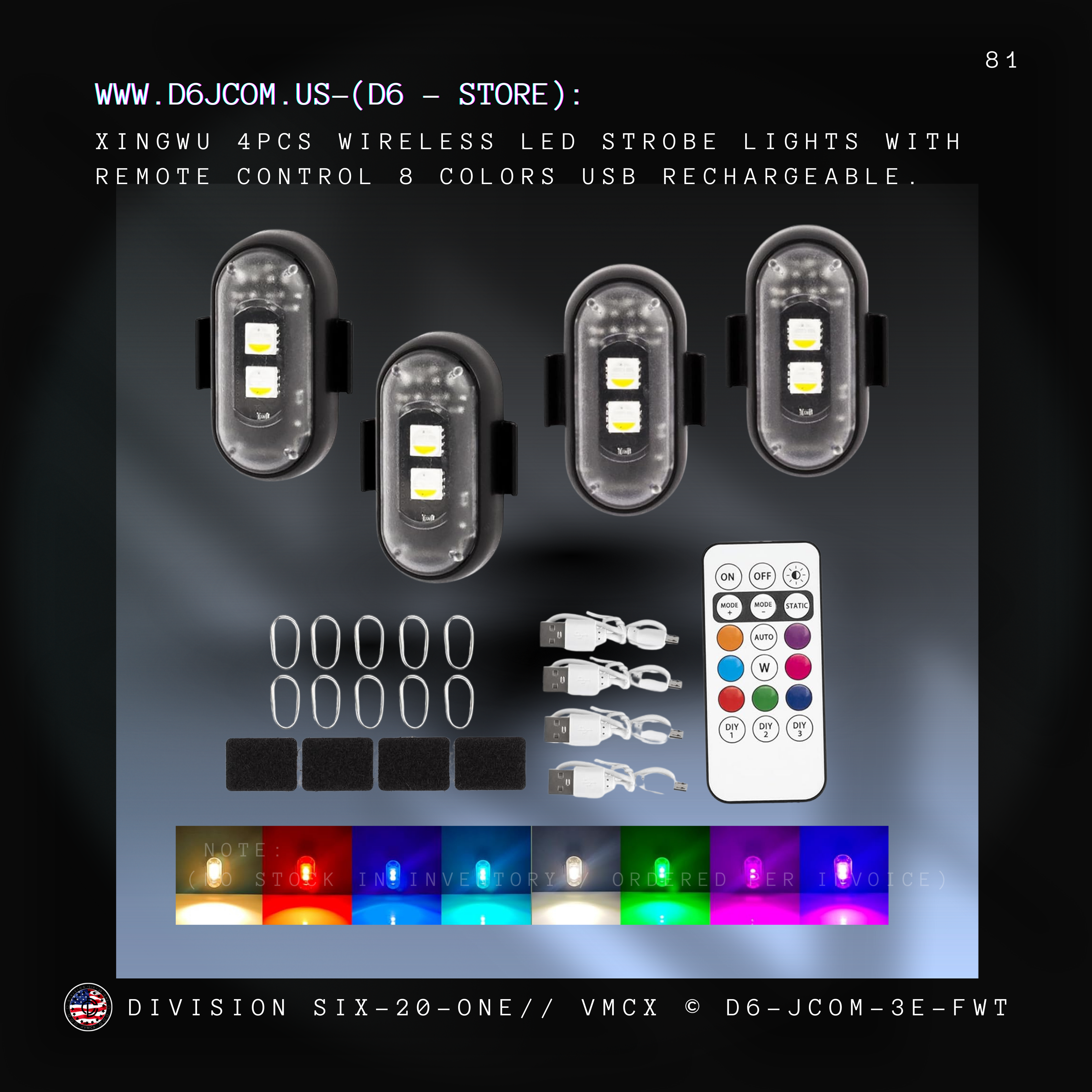 LED - RGB Selectable Marker / Strobe Light - (Black) (Comes with velcro)