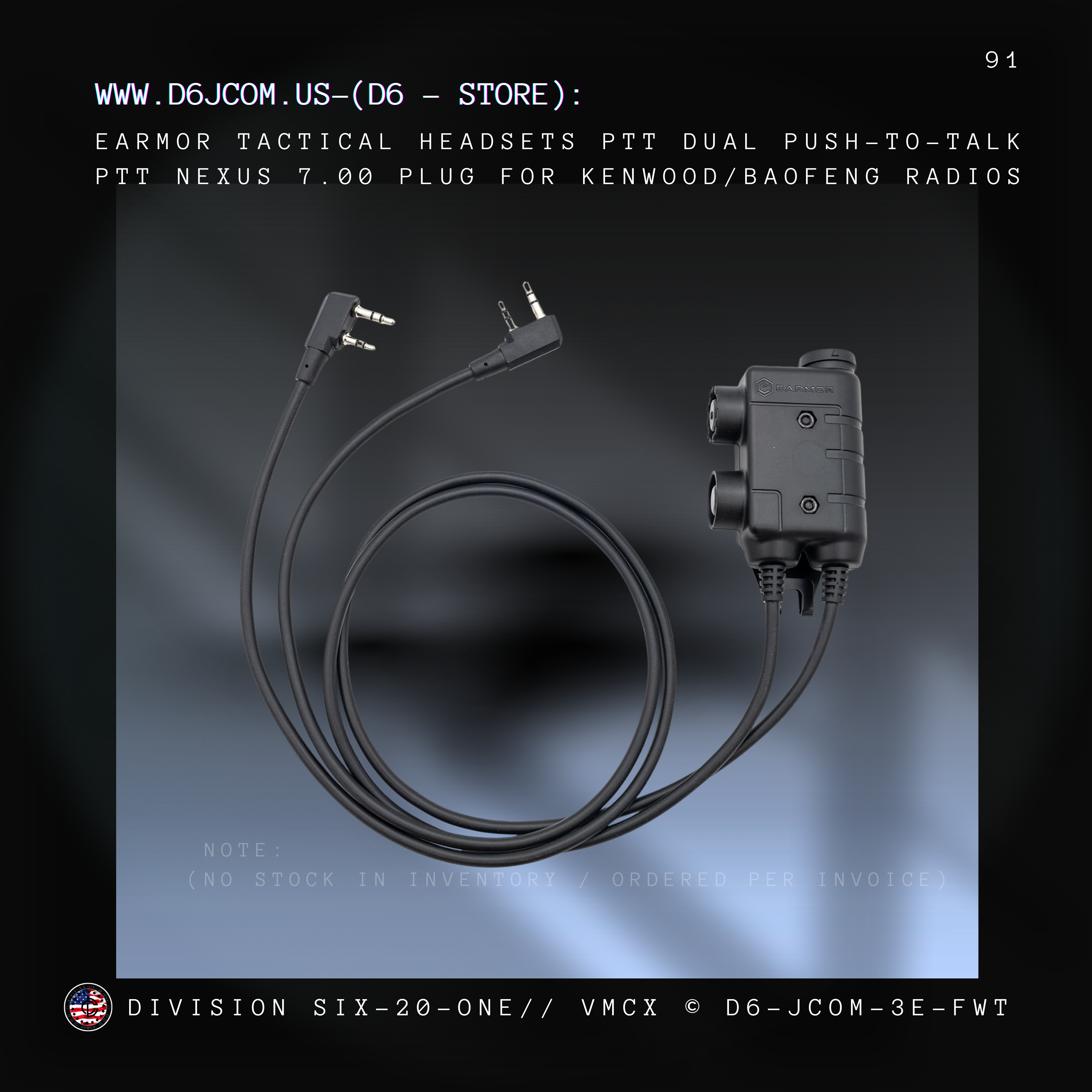 Earmor -  Kenwood 2 Pin connector - Dual PTT  - / 1/4"