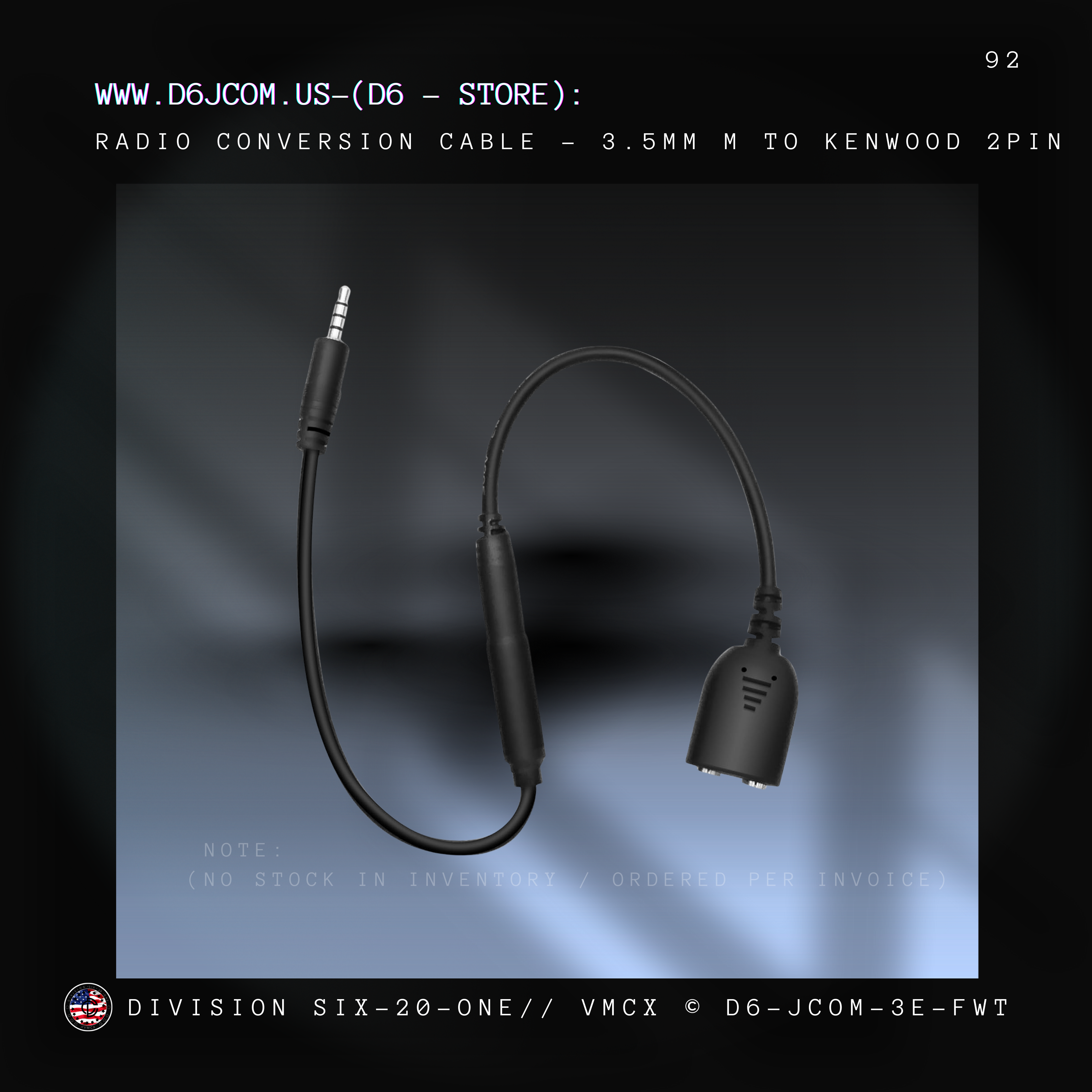 Kenwood / Baofeng -  Two Pin -  To  3.mm Male Audio jack (G8-Plus-Radio)